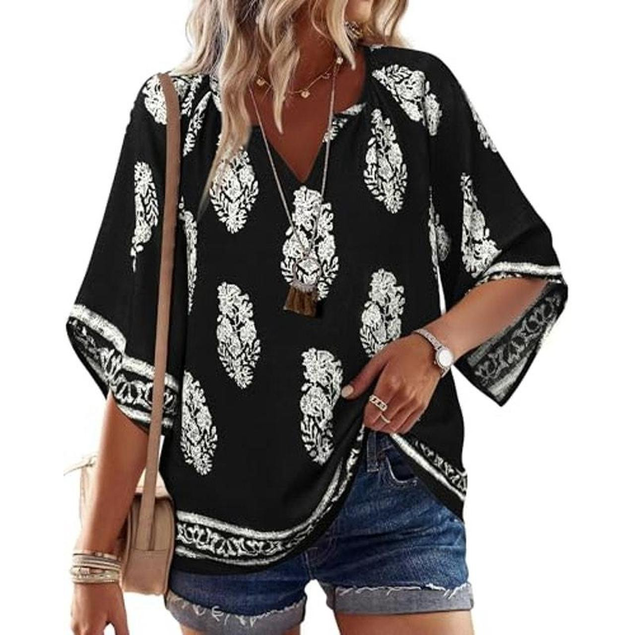 Bohemian Traders Women's Blouse - Black/White - XL | Depop US