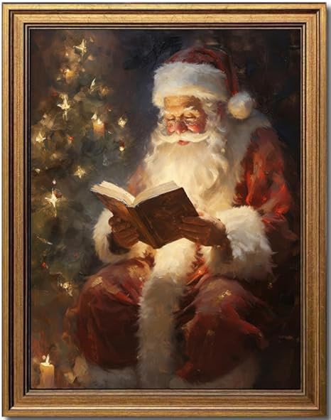 KBKBART Vintage Christmas Wall Art, Christmas Posters Decor Santa Reading Book Rustic Christmas O... | Amazon (US)