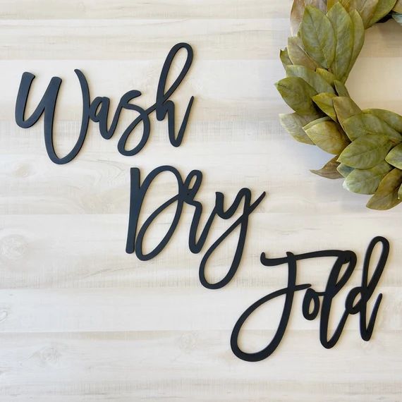 Wash Dry Fold | Wash Dry Fold Sign | Wood Words | Wash Sign | Laundry Sign | Wood Word Cutout | W... | Etsy (US)