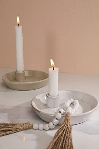 DN DECONATION Ceramic Taper Holder, Ivory White Candlestick Holder, Small Candle Holder for Decor... | Amazon (US)