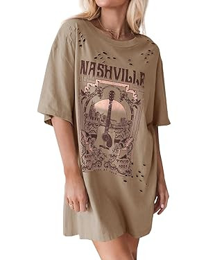 Imily Bela Womens Nashville Oversized T Shirts Country Concert Outfits Hollow Out Guitar Graphic ... | Amazon (US)