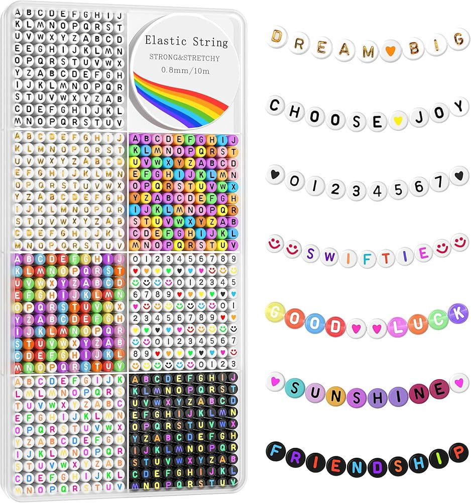 Redtwo 1600 Pcs Letter Beads Kit, 6 Styles of Colorful Alphabet Beads for Bracelet, Number Beads ... | Amazon (US)