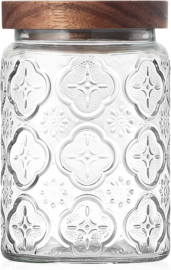Vintage Glass Jar with Wood Lid - Christmas Airtight Canisters for Kitchen Countertop Bathroom, S... | Amazon (US)