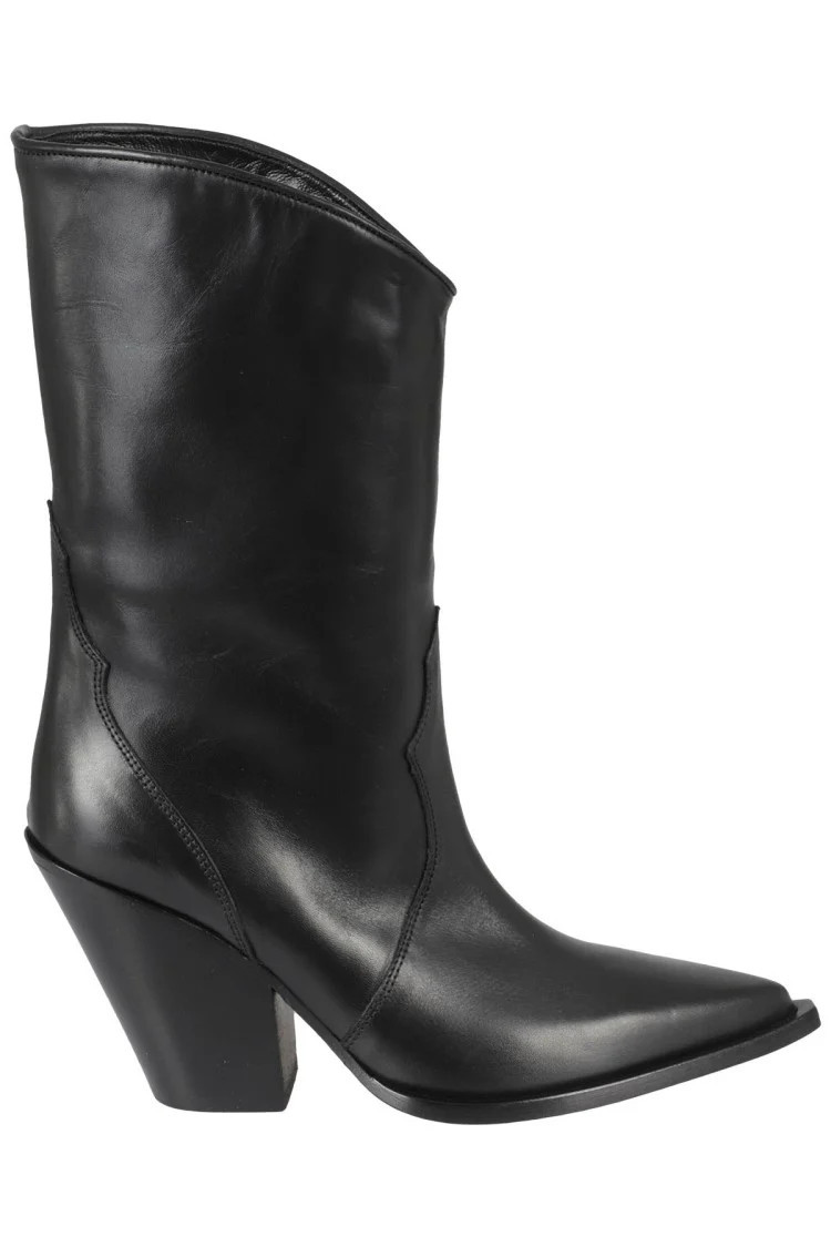 Pointed Toe Black Leather Cowboy Boots | Shop Simon