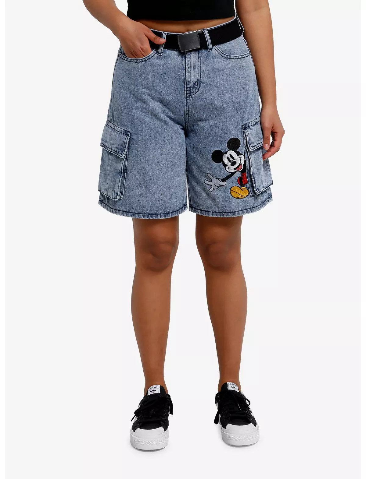 Her Universe Disney Mickey Mouse Embroidered Denim Cargo Shorts | Hot Topic