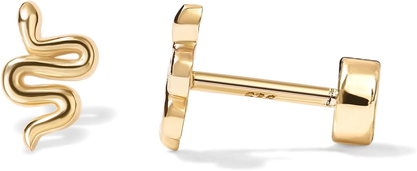 PAVOI 14K Gold Plated Solid 925 Sterling Silver Post Flat Back Stud Earrings for Women | Cartilag... | Amazon (US)