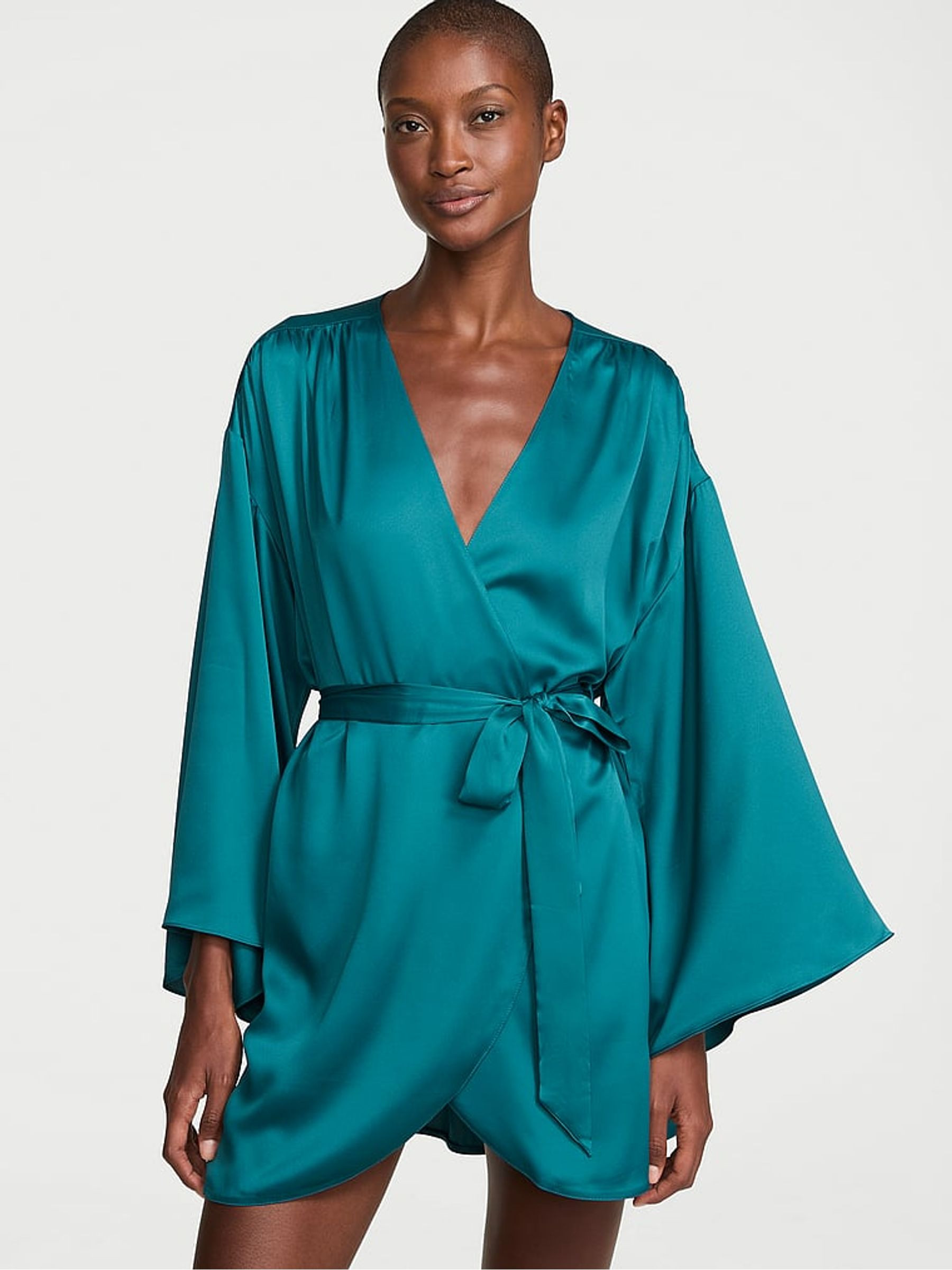 Aquarium Blue Satin Short Robe | Victoria's Secret UK | Victoria's Secret UK