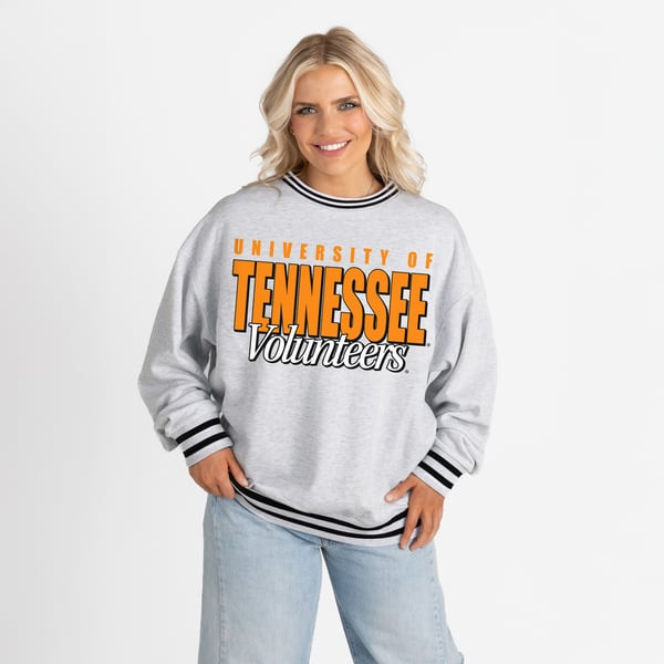 Tennessee Volunteers Gameday Couture Women's Oversized Showdown Ringer Stripe Sweatshirt - Gray | Fanatics