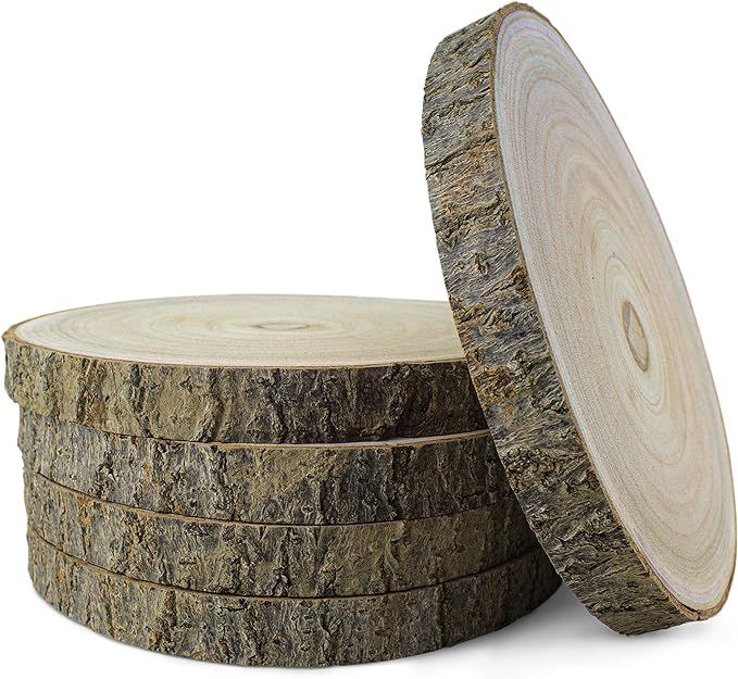 KARAVELLA Large Wood Slices for Centerpieces - 5 Pack Wood Centerpieces for Tables, 9 to 11 inche... | Amazon (US)