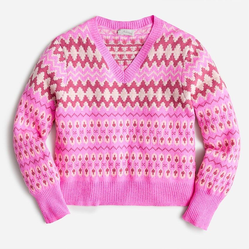 Cashmere cropped Fair Isle V-neck sweater | J.Crew US