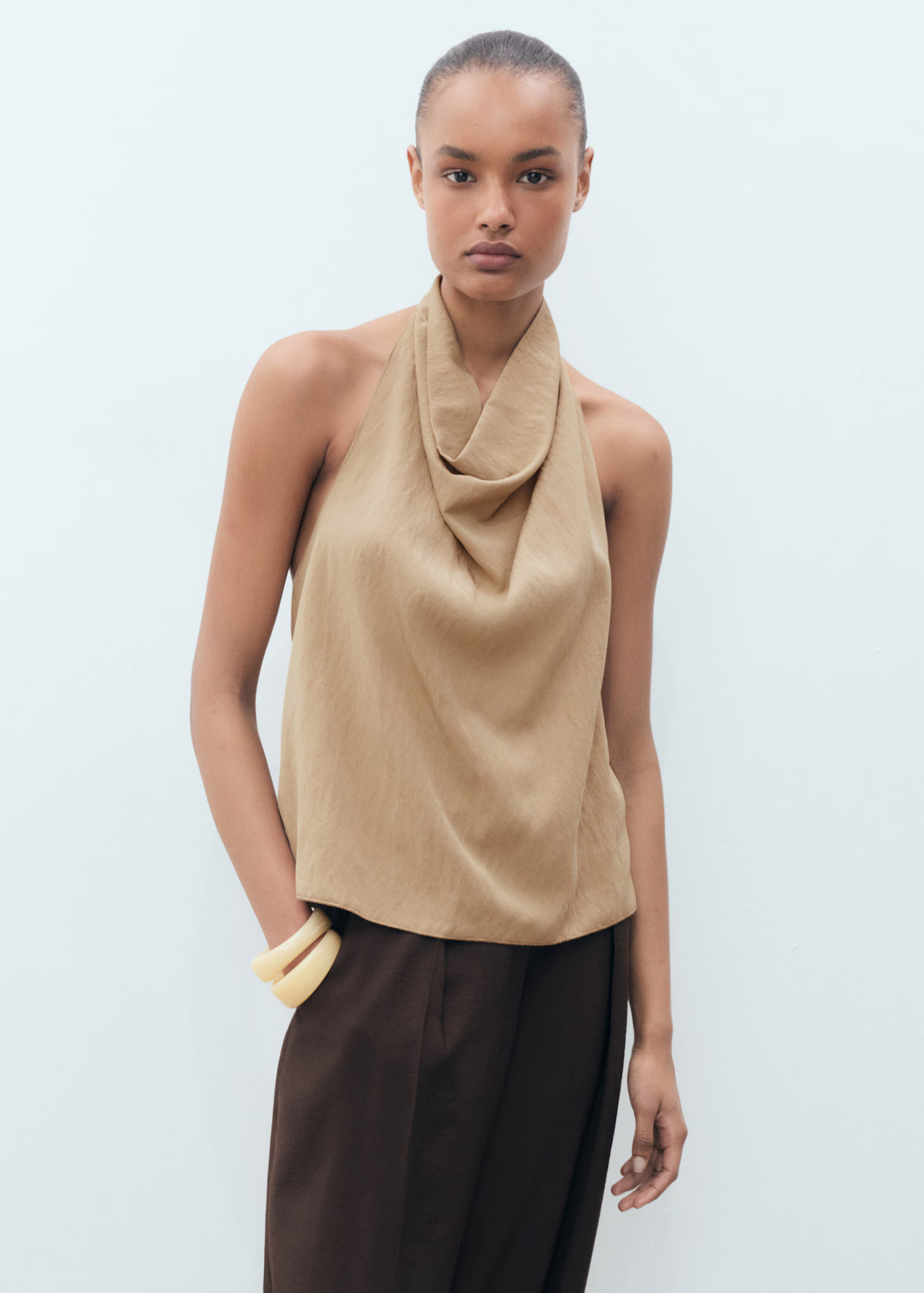 Lyocell top with draped neck - Women | MANGO USA | Mango (US/MX/AU)