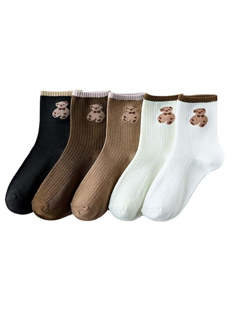 Nanwansu Women's 5 Pairs Cute Cartoon Ankle Embroidery Bear Casual for Women Socks | Amazon (UK)