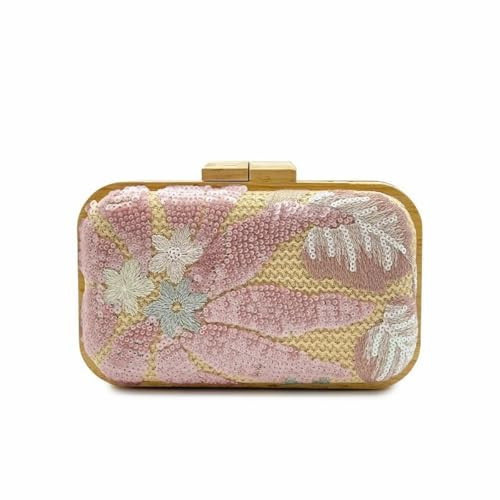 WuDiaoer Women Embroidered Sequin Flower Evening Bag Glitter Beaded Handbag Straw Woven Clutch Purse with Chain for Party, Pink | Amazon (US)