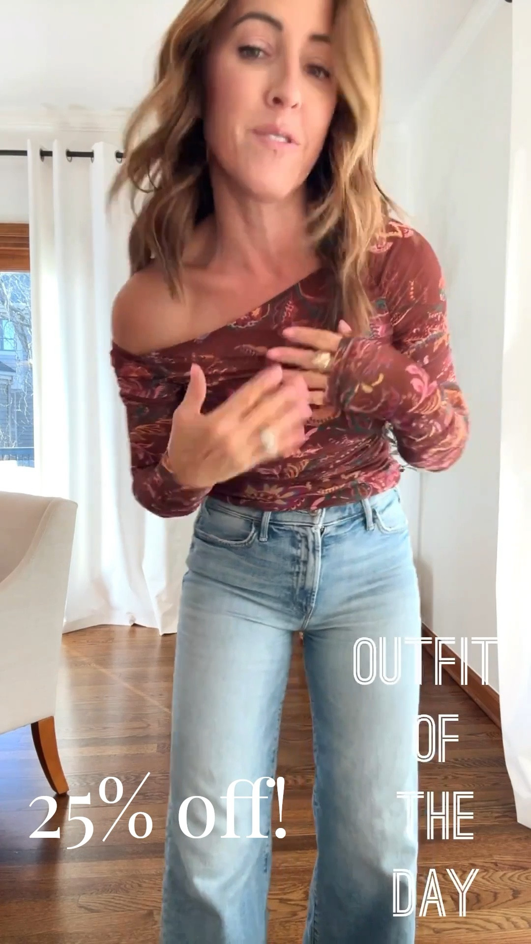 25% off!
Small in this pretty one shoulder top. 
More casual here. 
Jeans tts, 25 regular - I cut the hem 

#LTKdayinmylife #LTKmomlife #LTKSeasonal