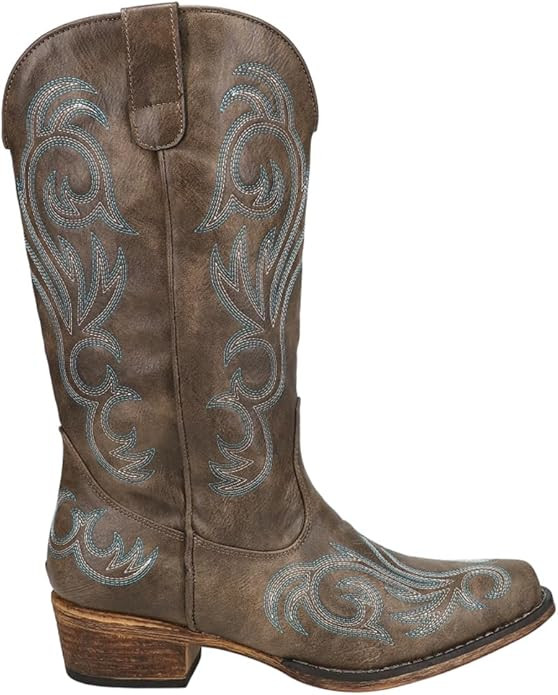 ROPER Womens Riley Embroidered Snip Toe Casual Boots Mid Calf Low Heel 1-2" - Black | Amazon (US)