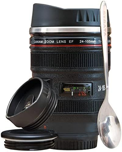 STRATA CUPS Camera Lens Coffee Mug -13.5oz, SUPER BUNDLE! (2 LIDS + SPOON) Stainless Steel Thermo... | Amazon (US)