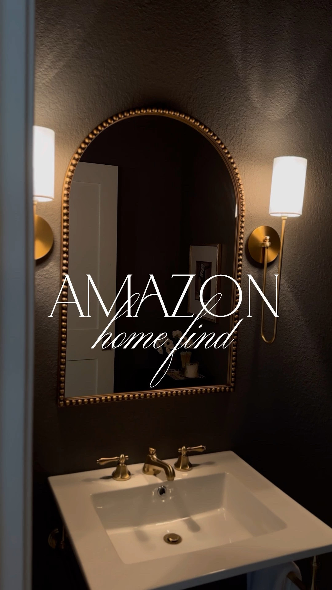 Favorite Amazon home decor find is this gold arch beaded mirror in my moody powder room! Pairs great with these modern sconces and console sink!

#LTKsalealert #LTKhome #LTKxPrime