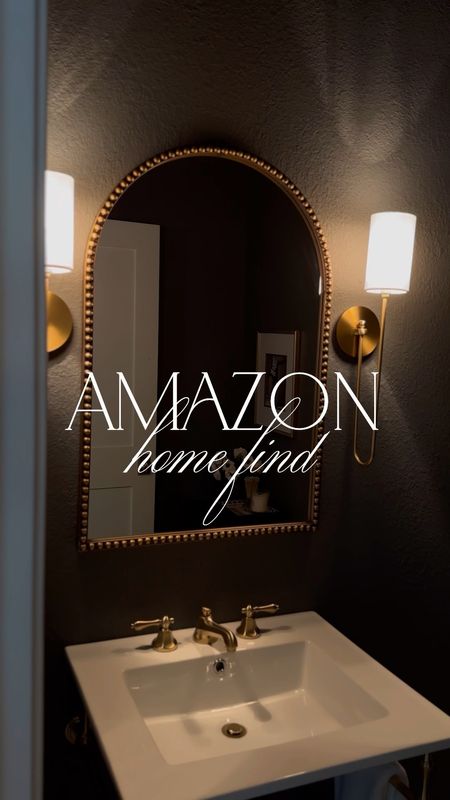 Favorite Amazon home decor find is this gold arch beaded mirror in my moody powder room! Pairs great with these modern sconces and console sink!

#LTKsalealert #LTKhome #LTKstyletip