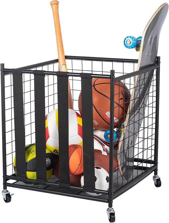 Oududianzi Ball Storage, Rolling Sport Balls Cart, Ball Organizer for Garage, Garage Organizer Sp... | Amazon (US)