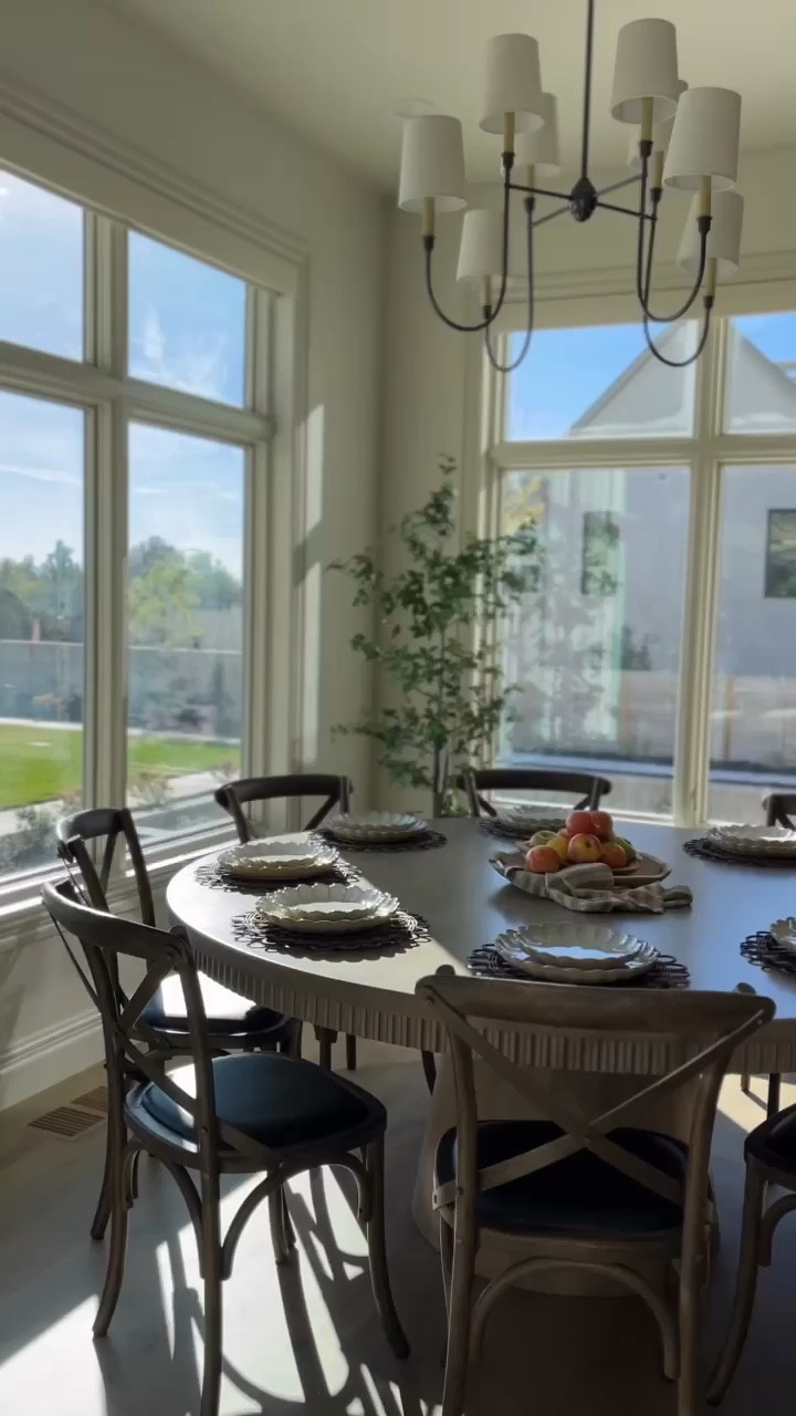 Dining room details: dining table is from Primrose Lifestyle, and not available on LTK.  Also linked: dinnerware, dishes, chargers, placemats, woven placemats, dining chairs, chandelier, faux tree, table decor, wooden tray set

#diningroom #dishes #dinnerware


#LTKVideo #LTKHome