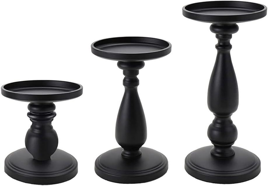 volnyus Black Candle Holders Set of 3 - Home Decor Pillar Candle Stands, Mantle Decor Centerpiece... | Amazon (US)