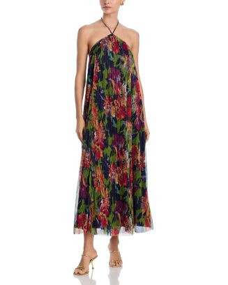 The White Lotus x AQUAMetallic Knit Pleat Floral Halter Midi Dress - Exclusive | Bloomingdale's (US)