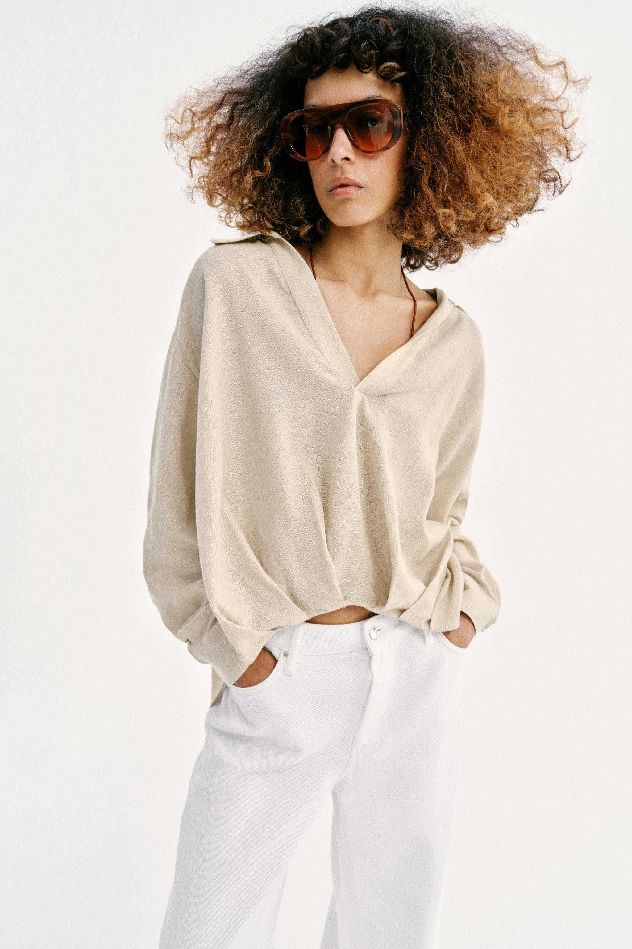 LINEN BLEND SHIRT WITH PUFF HEM | Zara US
