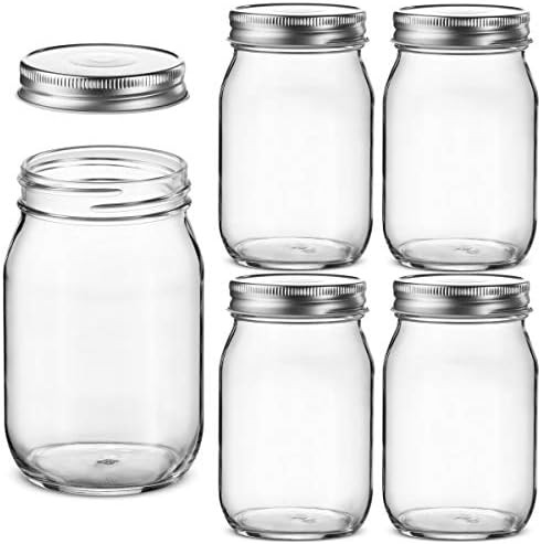 Regular-Mouth Glass Mason Jars, 16-Ounce (5-Pack) Canning Jars with Silver Metal Airtight Lids for M | Amazon (US)