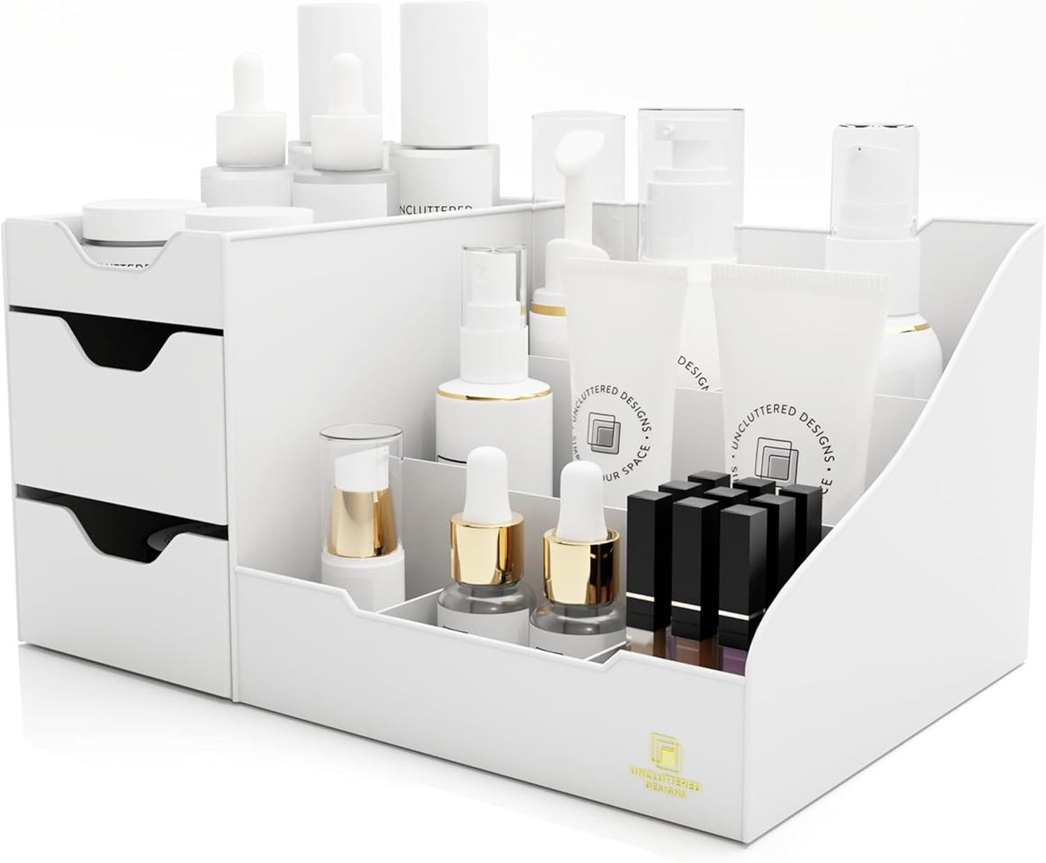 Uncluttered Designs Large Makeup Organizer for Vanity - Countertop Desk With Drawers for Cosmetic... | Amazon (US)