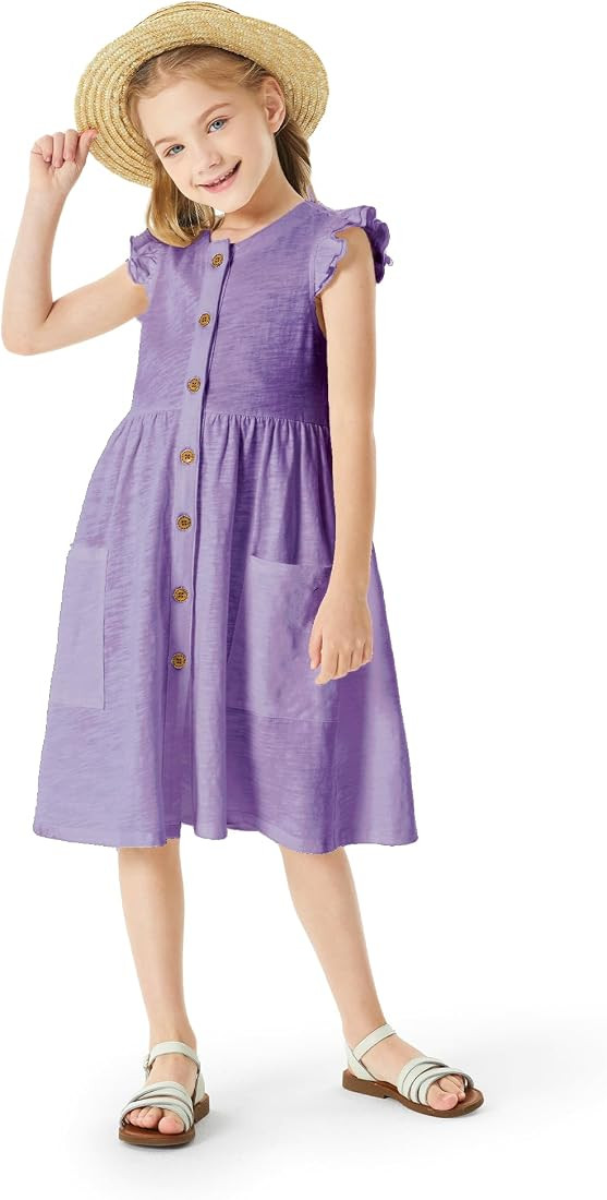PATPAT Toddler Girl Dresses, Cotton Linen, Ruffle Sleeveless,White, Pink, Ginger, Purple,18-24 Mo... | Amazon (US)