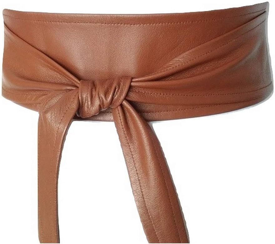 Leather Wrap Belt Obi belt for Women Genuine leather Wide Cincher Belt Waist Band 3 inches Handmade | Amazon (US)
