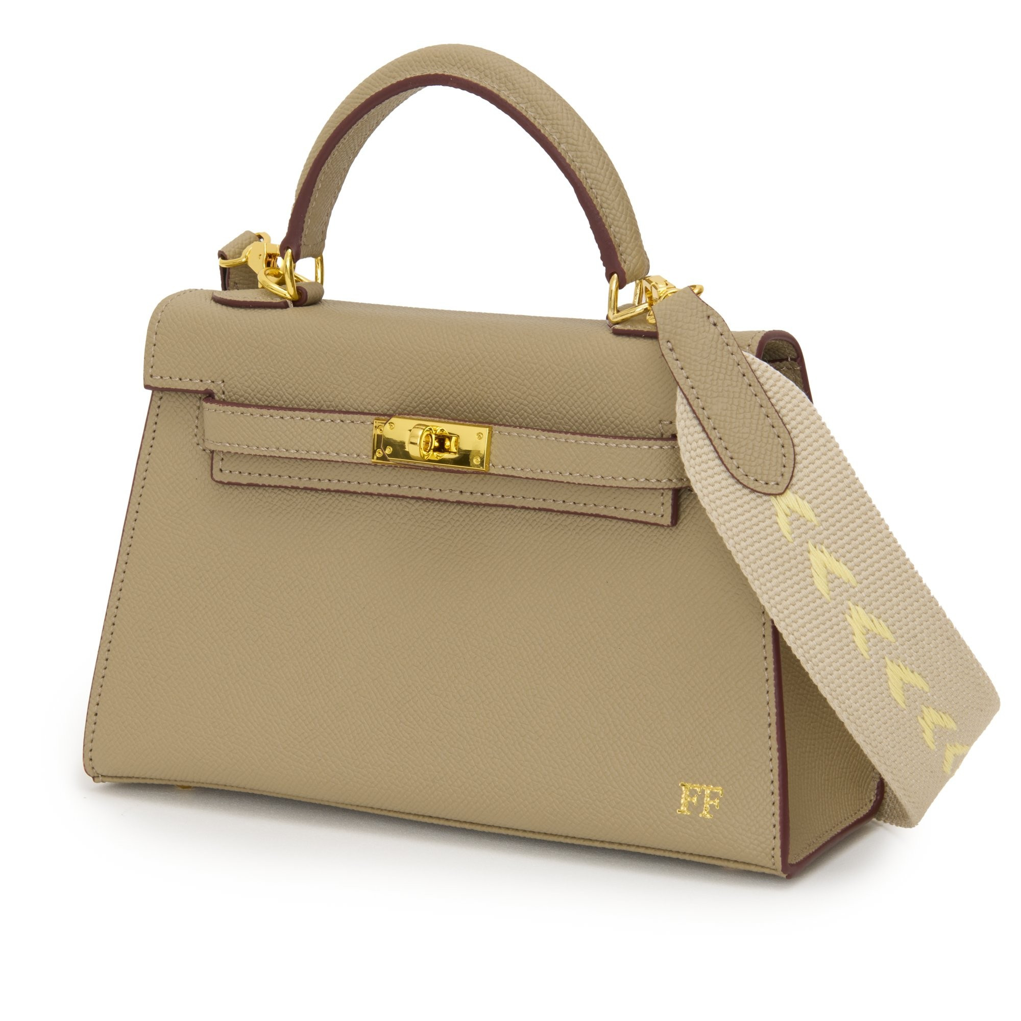 Lily and Bean Hettie Mini Bag with Fabric Patterned Strap - Khaki with | Lily and Bean