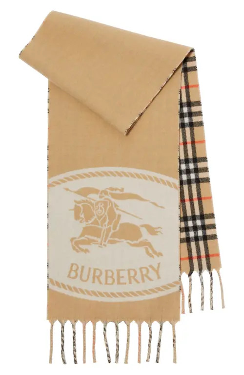 burberry Reversible EKD Check Cashmere Scarf in Sand at Nordstrom | Nordstrom