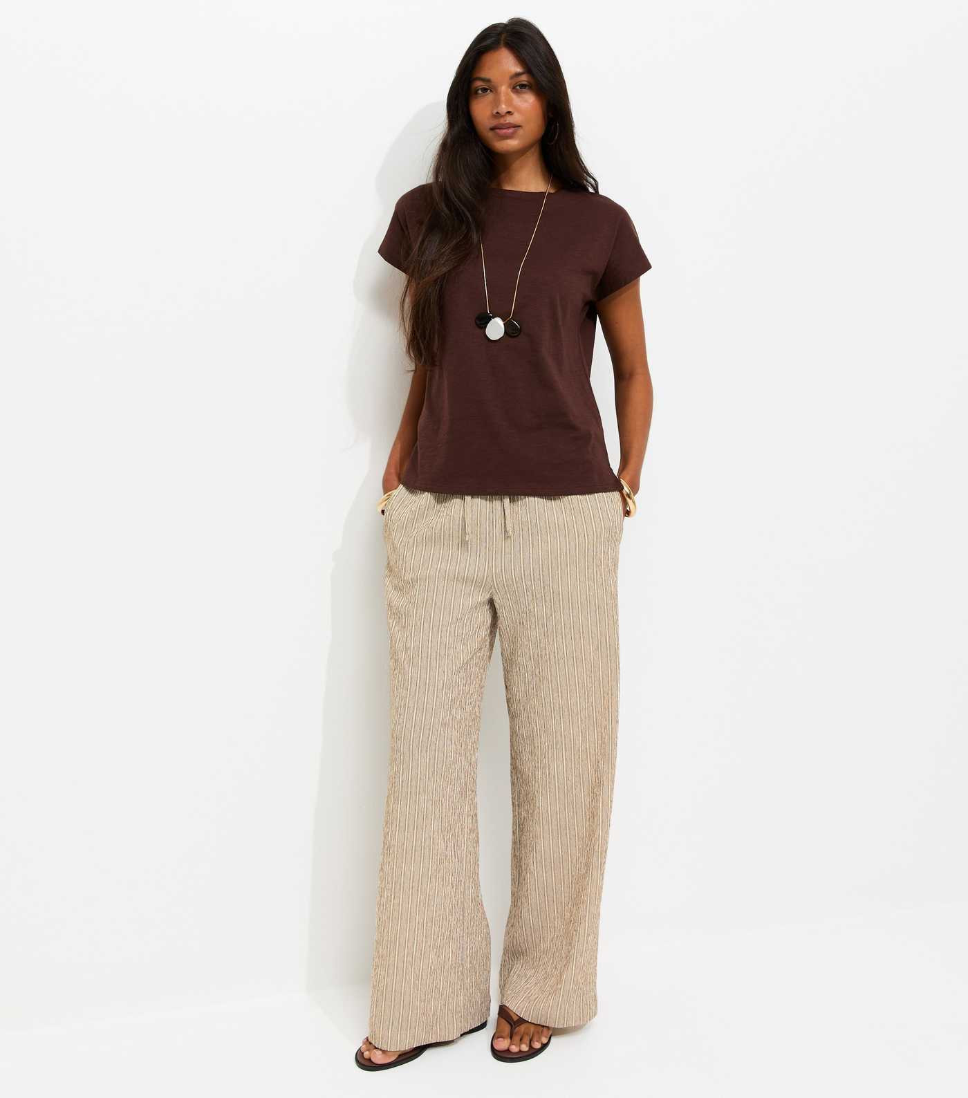 Brown Textured Stripe Wide Leg Trousers | New Look | New Look (UK)