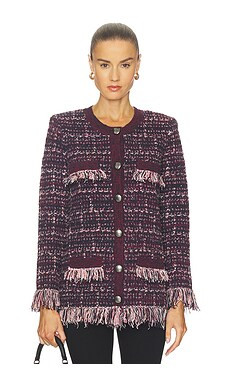 L'AGENCE Kastoria Fringe Trim Cardi in Black, Dark Malbec, & Midnight from Revolve.com | Revolve Clothing (Global)
