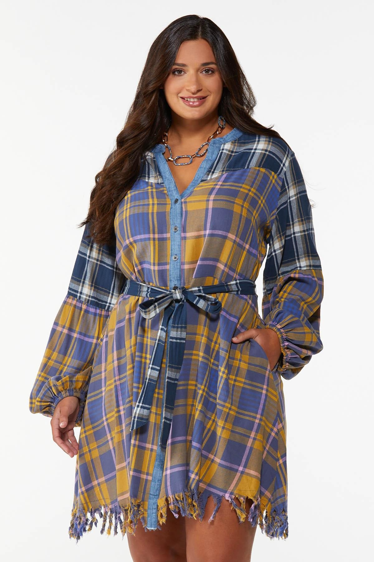Plus Size Puff Sleeve Plaid Dress | Cato Fashions