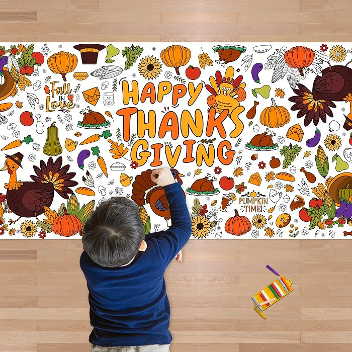 Thanksgiving Giant Coloring Poster/Tablecloth-Thanksgiving Crafts for Kids-30 x 72 Inches Jumbo P... | Amazon (US)
