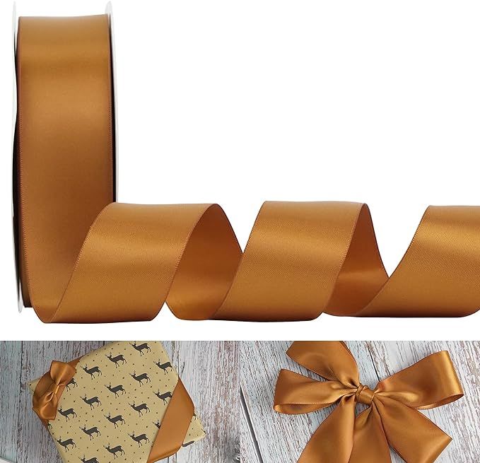 HUIHUANG Copper Ribbon Satin 1-1/2" Wide Double Face Polyester Satin Ribbons for Crafts, Thick Si... | Amazon (US)