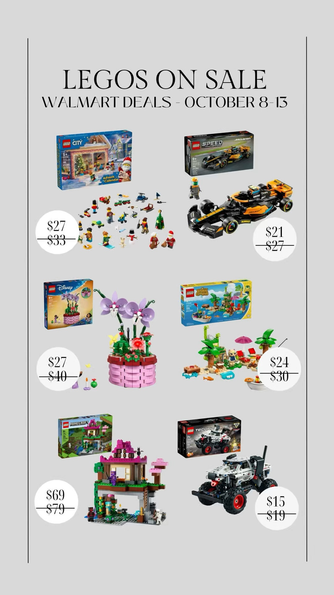 Legos on sale! Sale ends tomorrow 10/13 - great time to stock up for Christmas gifts ✨

LEGO sale, LEGO gift, kids birthday gift, kids Christmas gift, kids gift guide, Walmart deals, Walmart sale, Christine Andrew 

#LTKSaleAlert #LTKVideo #LTKKids