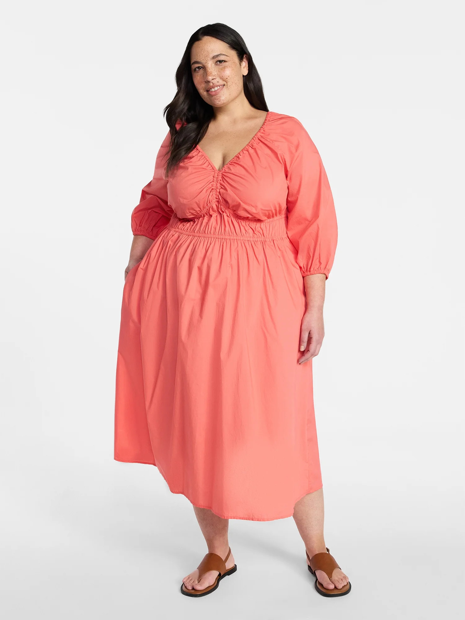 Terra & Sky Women's Plus Size Cinch Waist Midi Dress, Sizes 0X-5X | Walmart (US)
