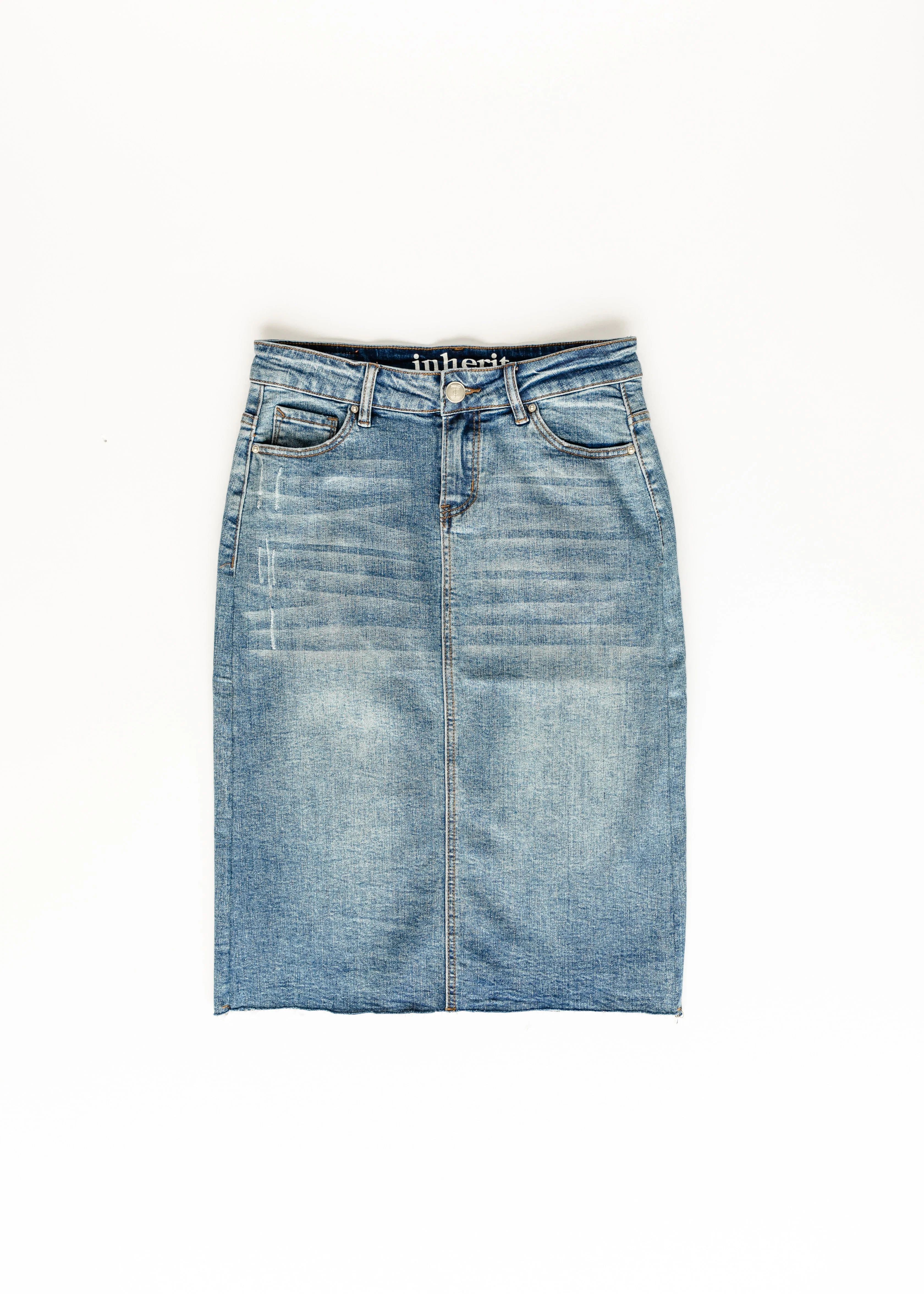 Veronica Medium Wash Midi Skirt | Inherit Clothing Co.