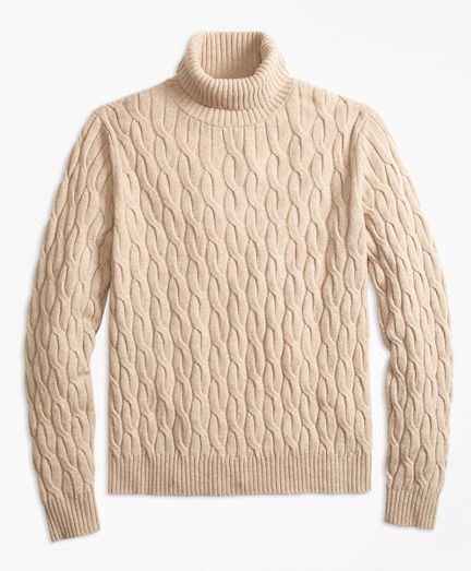 Merino Wool Cable Turtleneck Sweater | Brooks Brothers