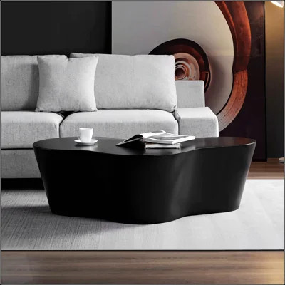 50 Inch Unique Shape Fiberglass Coffee Table, Sturdy And Ready-To-Use For Modern Living Rooms, No Assembly Required, Black | Wayfair North America