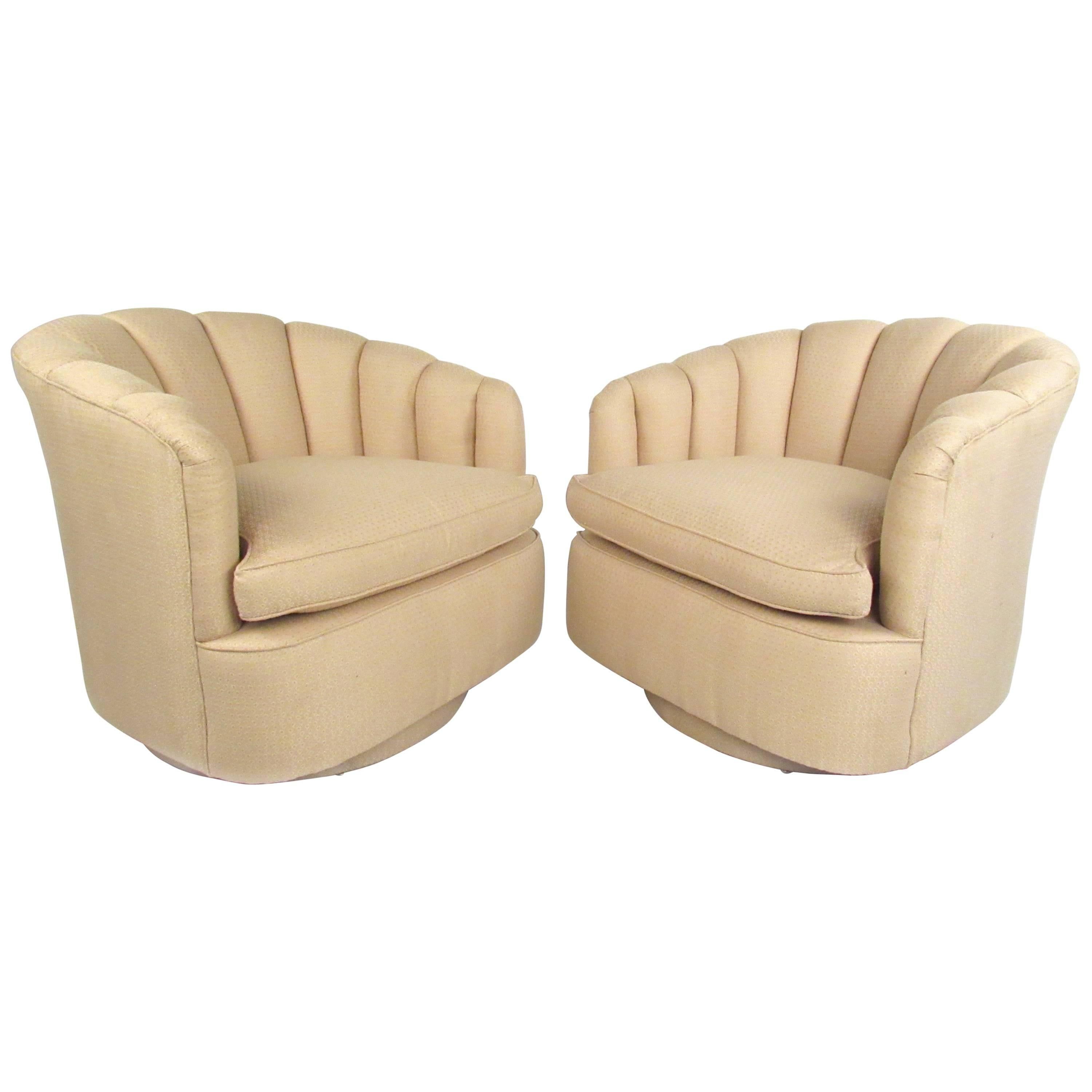 Pair of Contemporary Modern Scalloped Swivel Lounge Chairs | 1stDibs