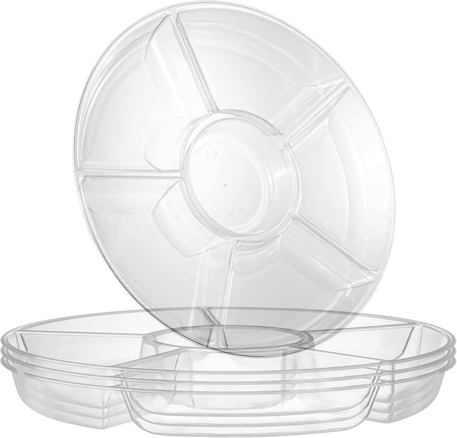 Plasticpro 6 Sectional Round Plastic Serving Tray/Platters Clear Pack of 2 | Amazon (US)