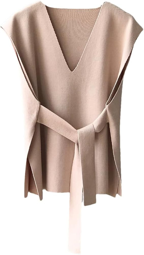 ERFMFKL V-Neck Knit Vest Solid for Women Tie-Front Pullover Sleeveless Knit Sweater Vest Autumn W... | Amazon (US)