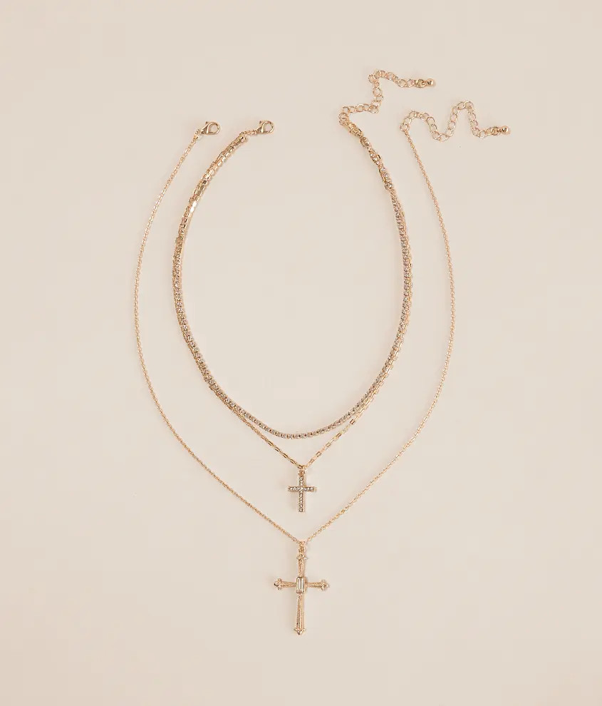 2 Pack Glitz Cross Necklace Set | Buckle