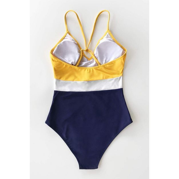 Women's Color Block One Piece Swimsuit V Neck Crisscross Swimwear Bathing Suits -Cupshe | Target