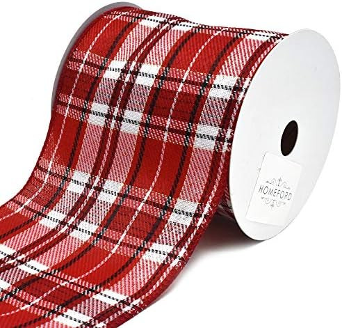 Homeford Spearmint Twill Holiday Plaid Wired Christmas Ribbon, 4-Inch, 10-Yard | Amazon (US)