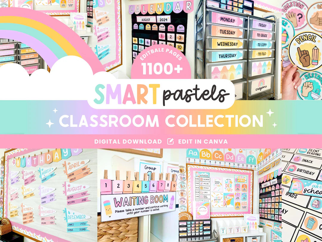 Editable Classroom Smart Pastels Complete Collection Printable Bundle, Canva Templates Classroom ... | Etsy (US)
